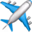 Top-down view of a gray airplane with blue wings and tail against a white background.