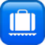 White luggage suitcase icon on a blue background, representing baggage claim.