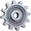 Close-up of a single metallic gear with evenly spaced teeth.