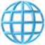 Blue globe icon with latitude and longitude lines.