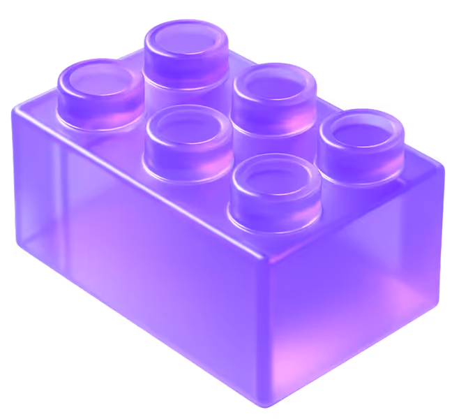 Transparent purple toy building block with six studs.