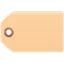 Rectangular beige price tag with rounded corners and a circular hole reinforced by a brown ring on the left side.