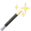 Cartoon magic wand emitting sparkling stars and sparkles.