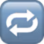 Icon of two white arrows forming a loop on a blue square background, representing a repeat button.