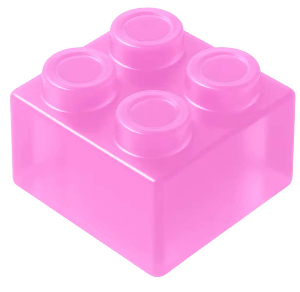 Pink translucent plastic building block with four studs on top.