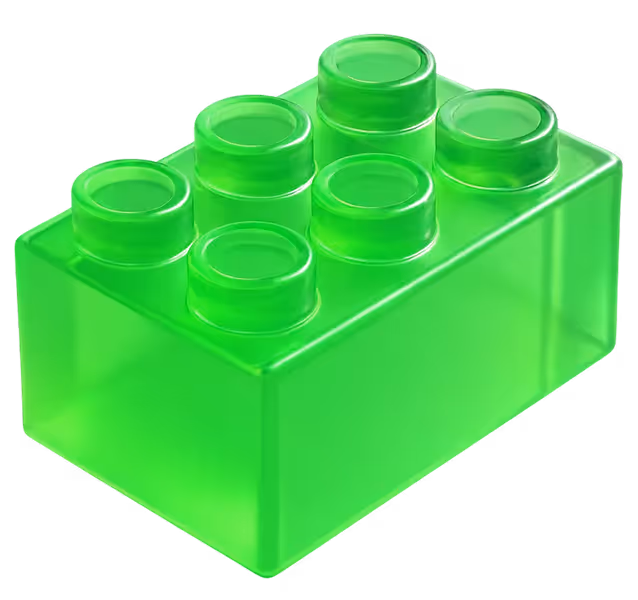 Translucent bright green plastic building block with six studs on top.