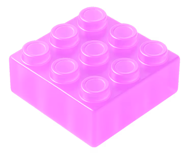 Translucent bright pink 3x3 building block with nine studs on top.