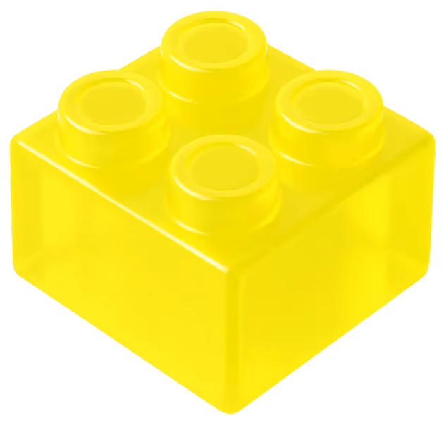 Yellow translucent plastic building block with four studs.