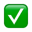Green square button with a white check mark symbol indicating completed or approved.