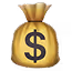 Gold money bag icon with a black dollar sign on the front.