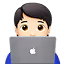 Emoji of a technologist with light skin tone working on a laptop computer.