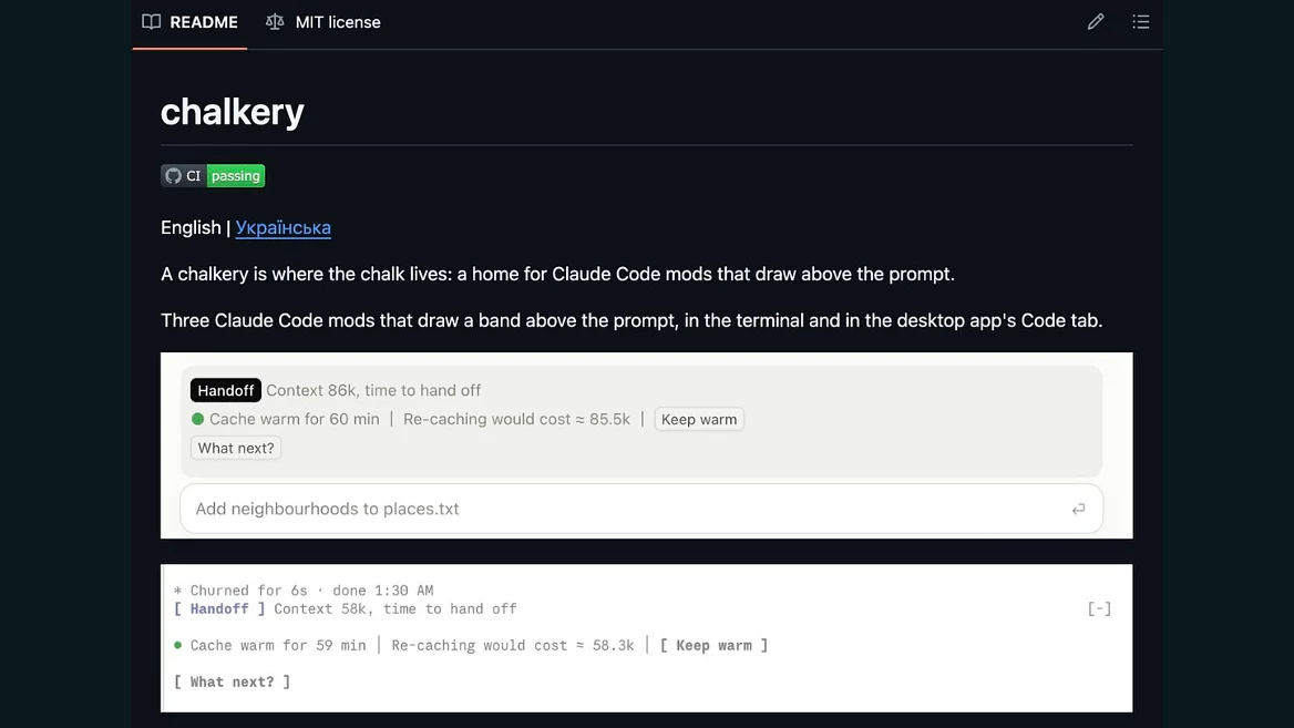 Ukrainian created Chalkery — an open-source mod pack for controlling cache tokens and hints in Claude Code