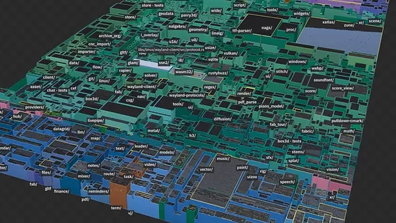 Розробник перетворив 2,5 млн рядків коду на 3D-простір, яким можна літати. Скільки ресурсів потребує такий візуалізатор?