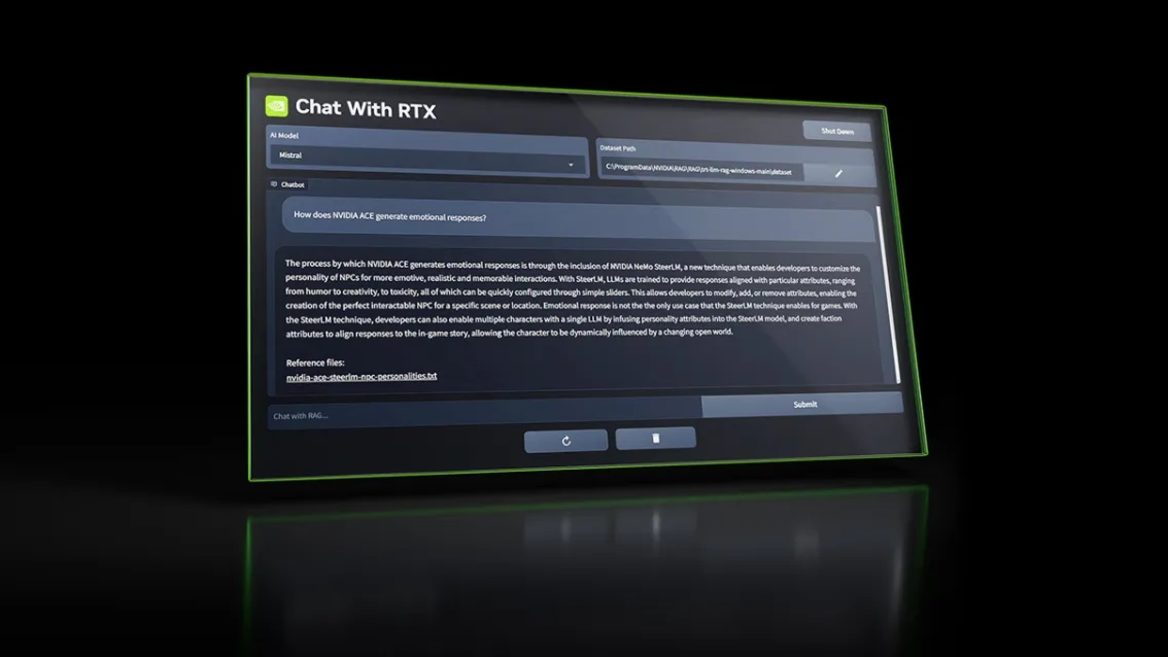 Nvidia создала чат-бот Chat with RTX, который работает непосредственно на компьютере пользователя