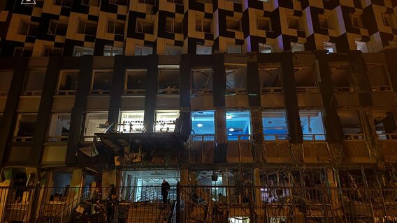 russian drone debris damages Wargaming office building in Kyiv