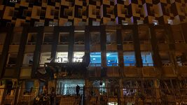 russian drone debris damages Wargaming office building in Kyiv