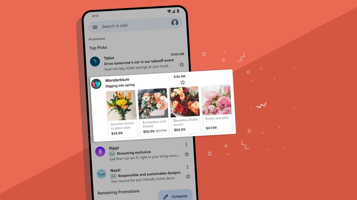 Google тестує новий рекламний формат у Gmail: вкладка Промоакції перетворюється на вітрину товарів