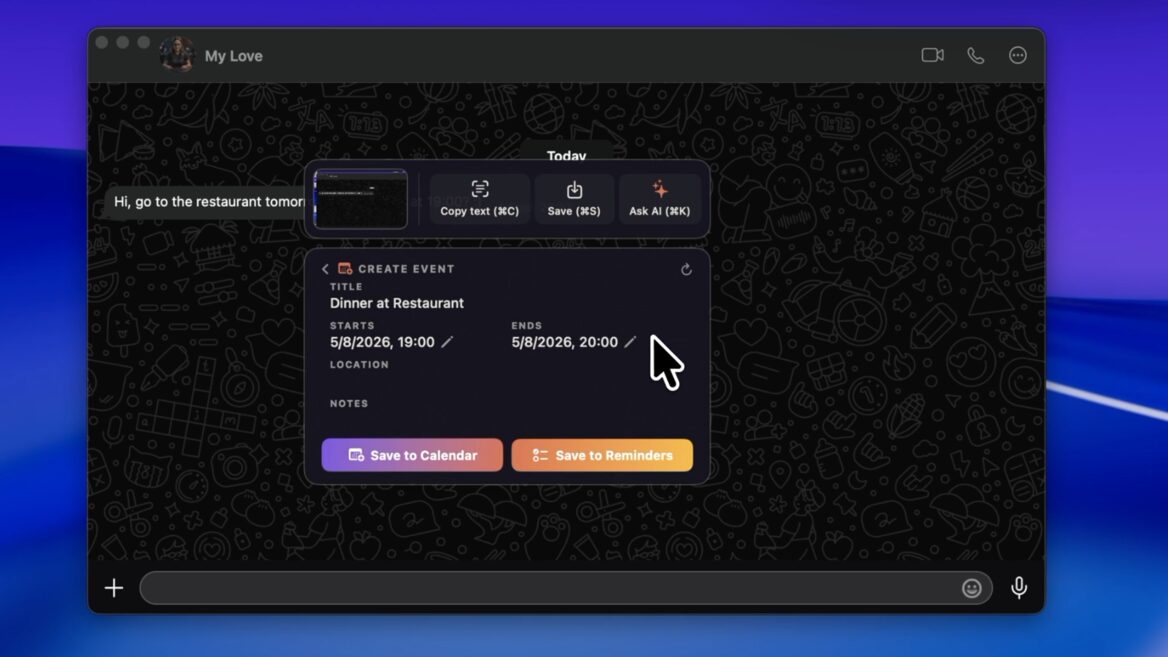 A developer from Poltava region has launched the Scinta application for macOS. It turns screenshots into tasks and events using AI