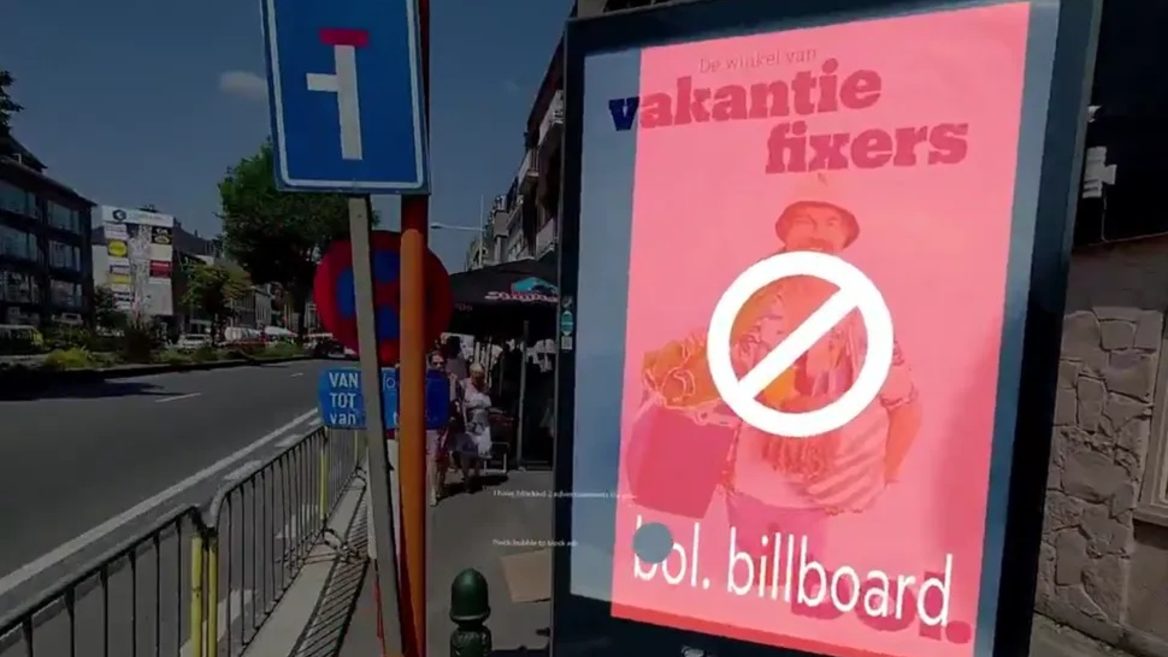 Rephrase single title from this title Instead of billboards, a red square. A programmer created ad blocking in the true world using AR glasses . And it must return only title i dont want any extra information or introductory text with title e.g: ” Here is a single title:”