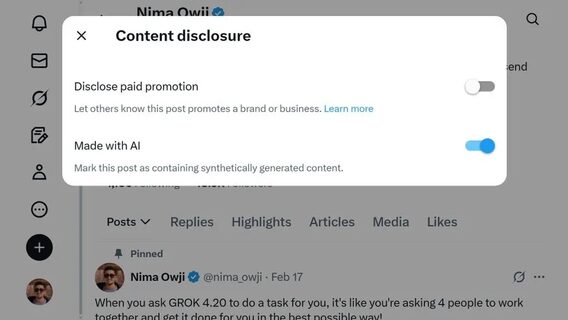 X працює над позначкою для ШІ-контенту — «Made with AI»