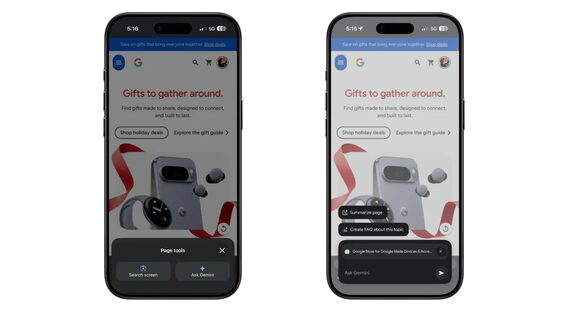 Gemini appears in Chrome on iPhone and pulls up AI suggestions on top of open pages