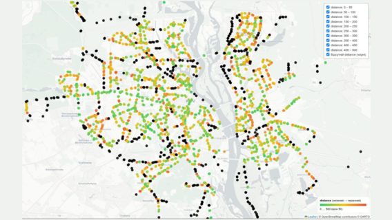 A map has been launched in Kyiv that shows the distance from the bus stop to the nearest shelter