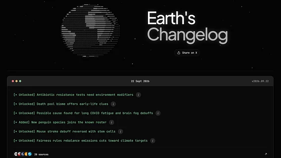 A British developer created Earth’s Changelog, a website that turns positive news into patch notes for the Earth