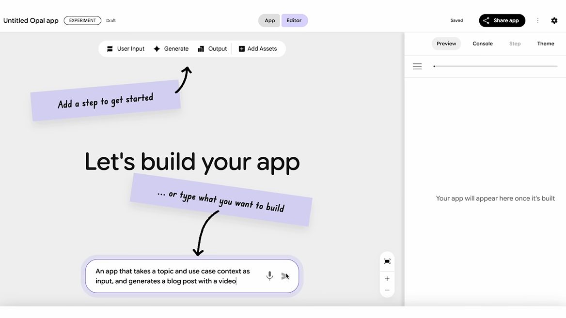 Google introduces Opal, a tool for vibecoding applications