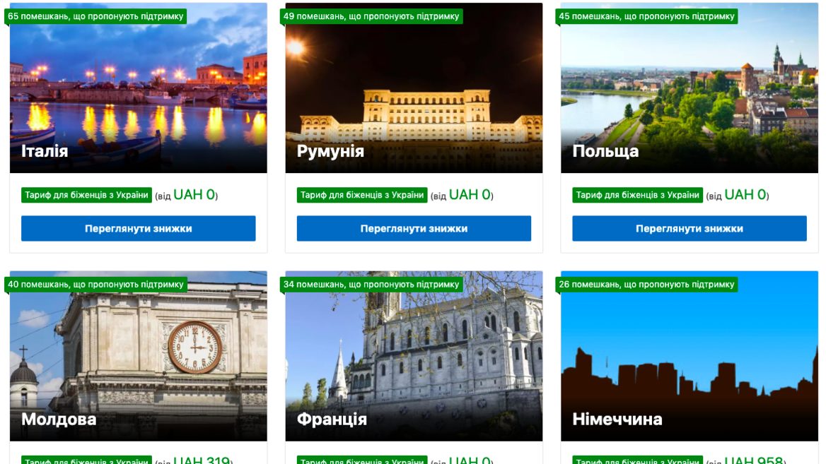 Booking.com значно розширив список країн де українським біженцям можна жити безкоштовно або за спецтарифом