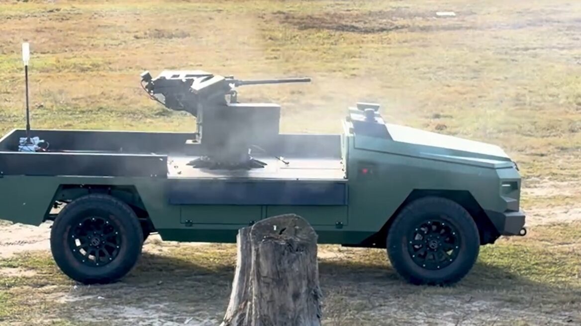 "Ukrainian Armored Vehicles" tested the heavy Protector NRC with the "Tavria-127" module as a strike unmanned platform