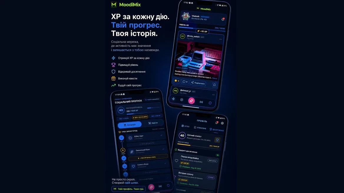 A new social network, MoodiMix, has been launched in Ukraine. Users receive rewards for their activity and their profile turns into a game character.