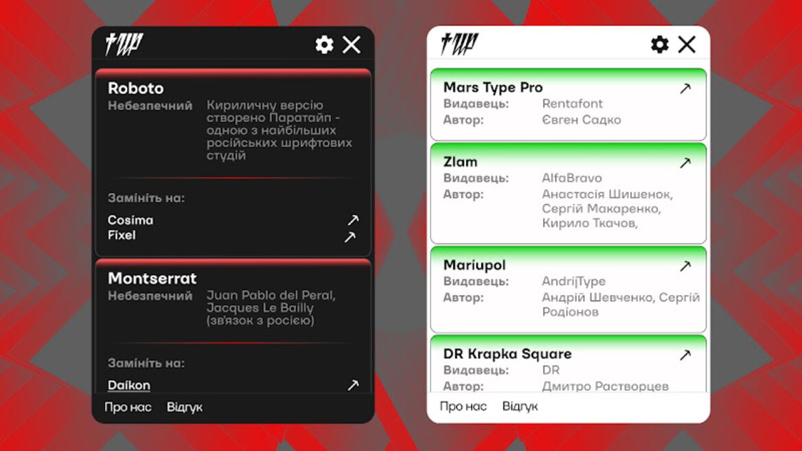 В Україні створили «антивірус» для шрифтів —  «Шрифторіз». Він виявляє російські шрифти й пропонує заміну